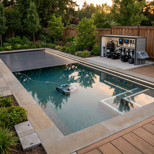 Modernisierter Gartenpool, energiesparend mit Smart-Control, Sensoren, LED-Beleuchtung, Roboter.